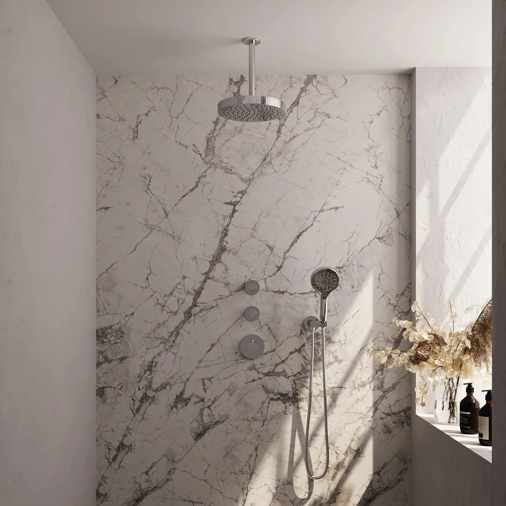 Brauer Stripe inbouw regendouche met 25cm hoofddouche, plafondarm en 3 standen handdouche set 6 chroom