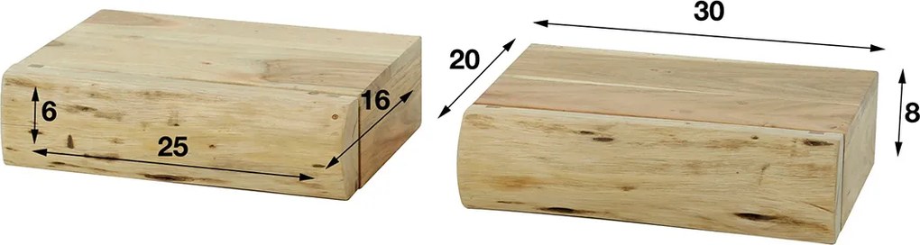 Hangend Nachtkastje Boomstam 30 Cm Breed (set Van 2) - 30x20x8cm.