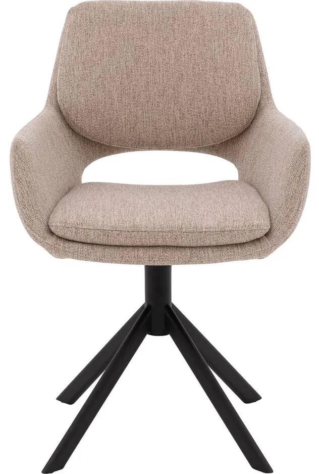 Goossens Eetkamerstoel Daisy beige stof graden draaibaar met return functie met armleuning, modern design