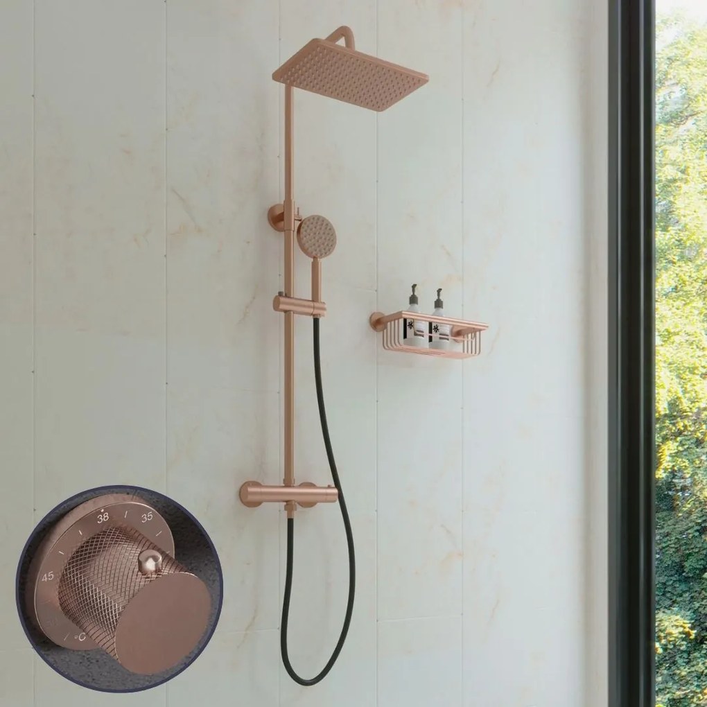 Saniclear Vision Curved Pro opbouw regendouche met 20x30cm hoofddouche geborsteld koper
