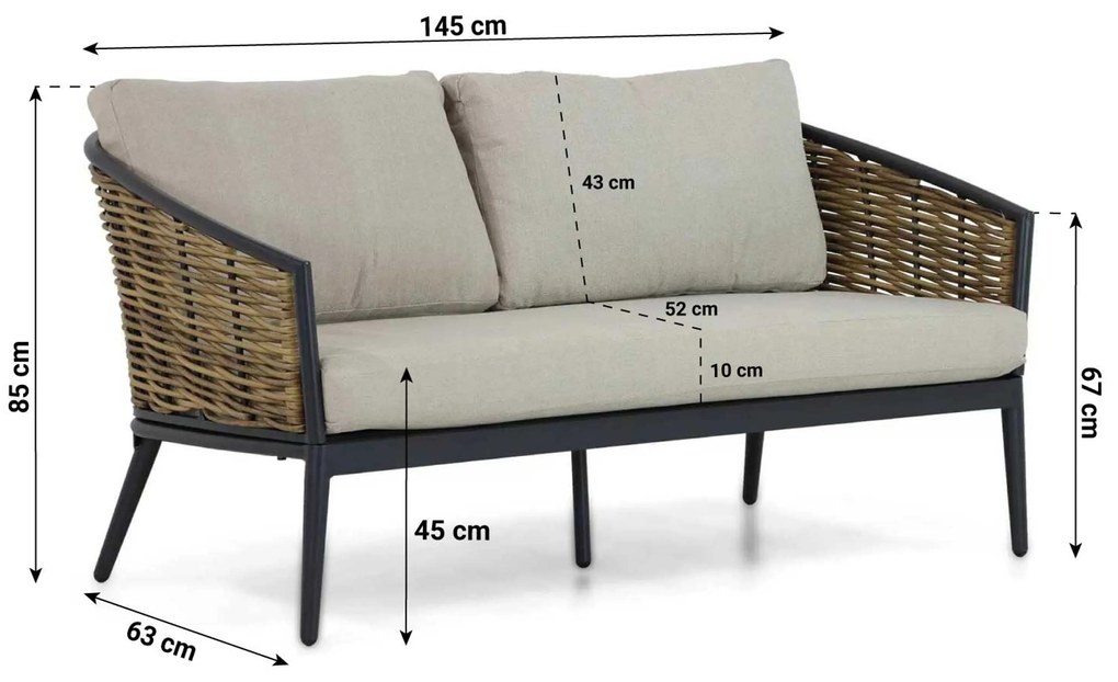 Stoel en Bank Loungeset 4 personen Aluminium/wicker Grijs Lifestyle Garden Furniture Nice