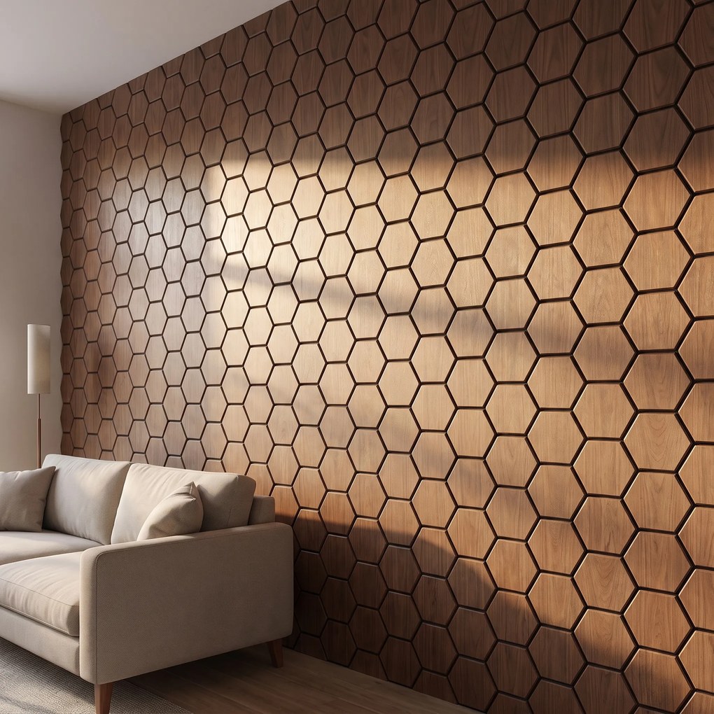Hexagon Panel Walnoot 81CM | Akoestisch | Wanddecor | Zeshoekig