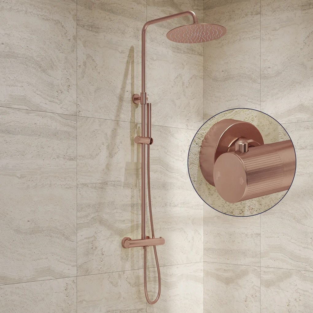 Saniclear Copper Stripes opbouw regendouche geborsteld koper met 30cm hoofddouche
