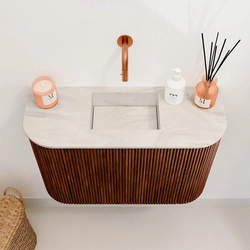 Mondiaz Joya DLux 65cm toiletmeubel ronding links/rechts ruby met wastafel faye midden zonder kraangat ostra