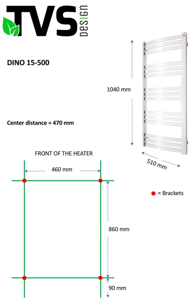 TVS Design Dino handdoekradiator chroom 310W 104x50cm