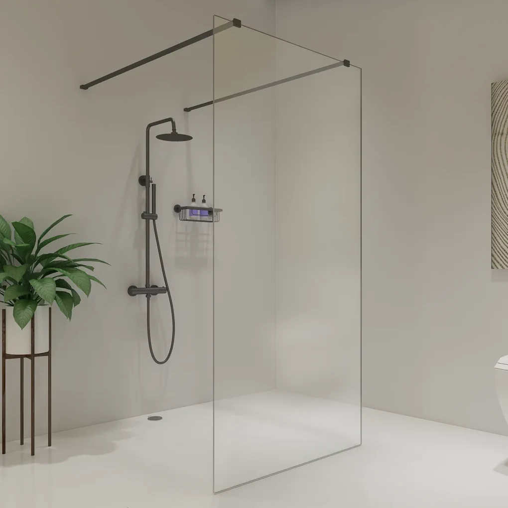 Saniclear Redro vrijstaande douchewand 100x200cm verouderd ijzer - gunmetal