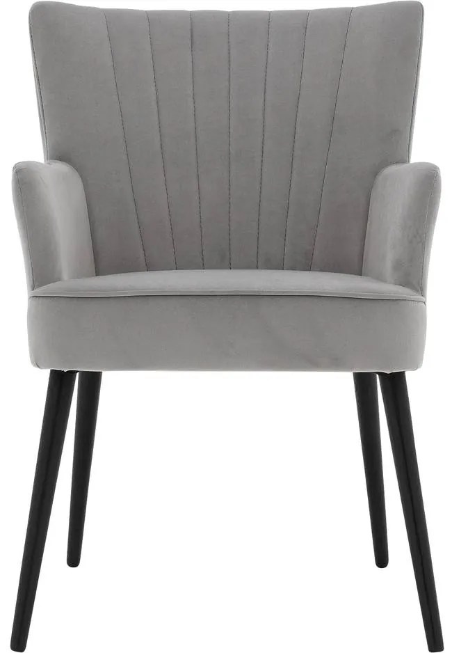 Goossens Eetkamerstoel Rob grijs velvet stof met armleuning, urban industrieel