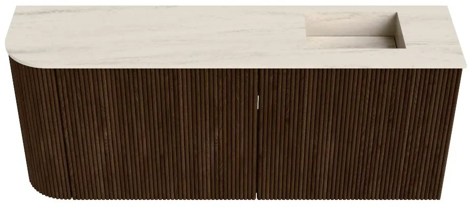 Mondiaz Joya DLux 100cm toiletmeubel ronding links walnut met wastafel faye rechts zonder kraangat meli