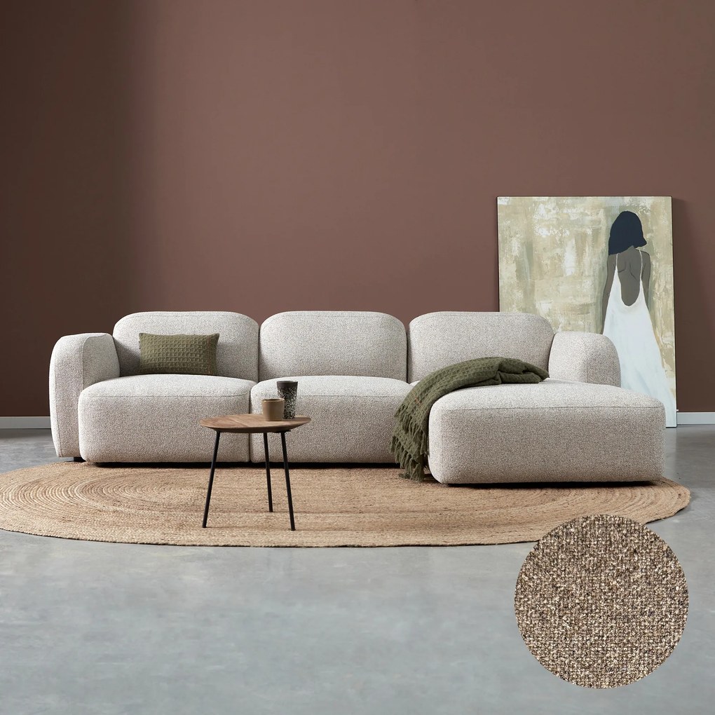 Bruine Hoekbank Chaise Longue Rechts