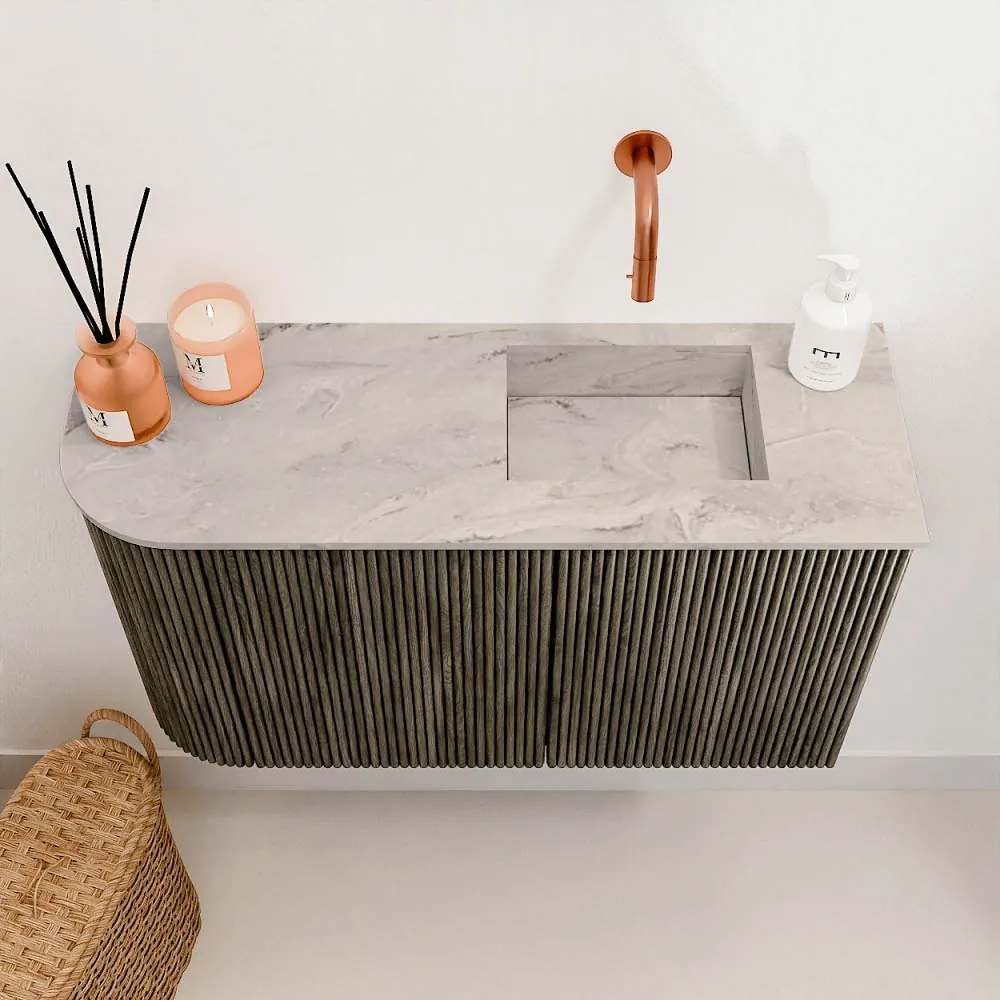 Mondiaz Joya DLux 70cm toiletmeubel ronding links shadow met wastafel faye rechts zonder kraangat glace