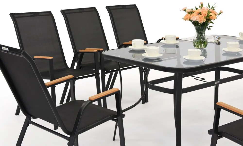 Modena/Bitonto Wood zwart metalen tuinset voor 8 personen Garden Point