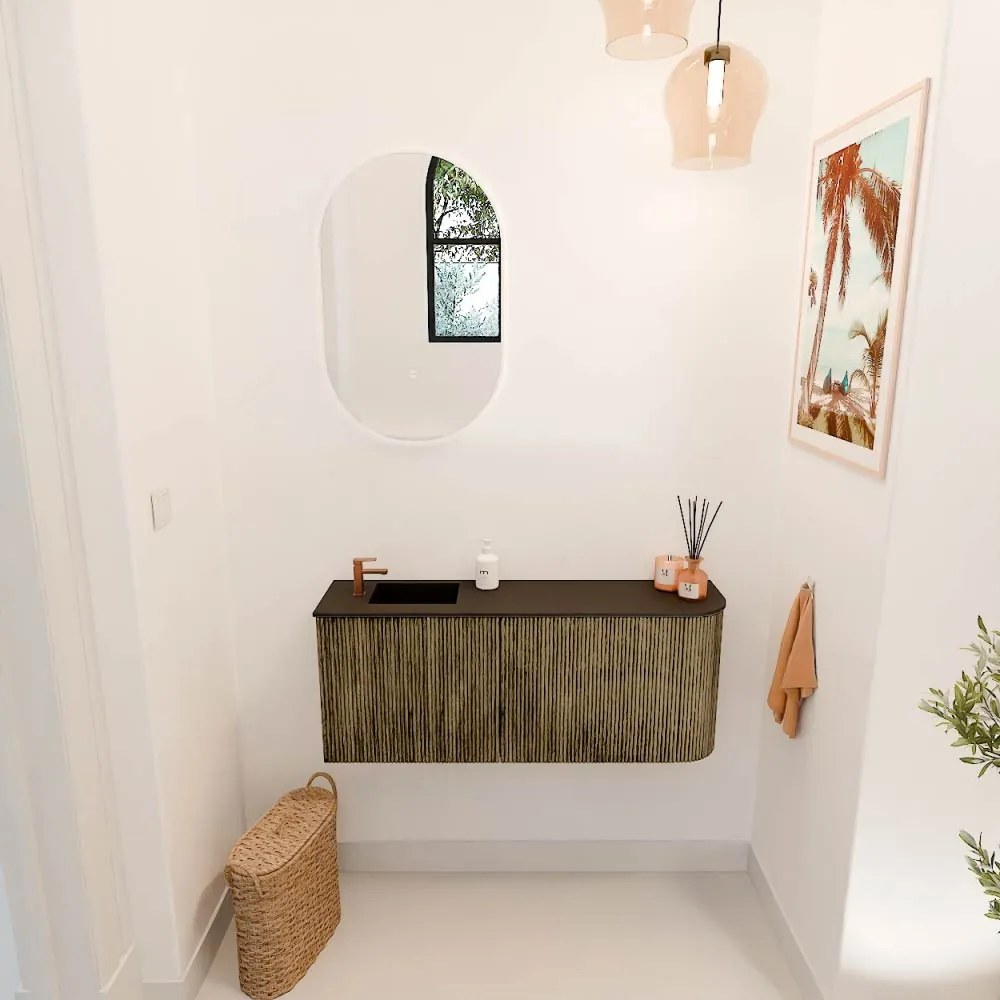 Mondiaz Joya 100cm toiletmeubel ronding rechts dusk met wastafel faye links 1 kraangat urban