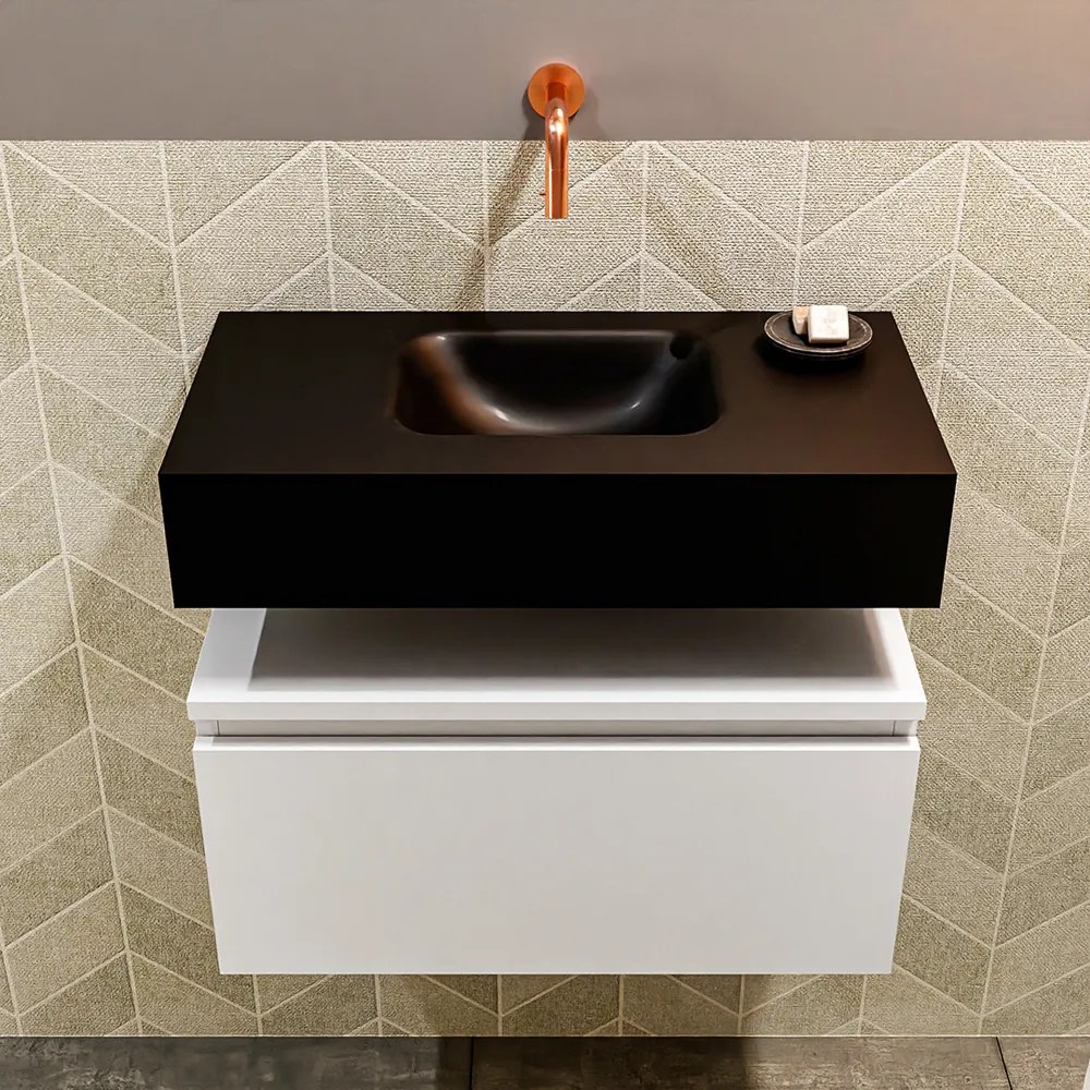 Mondiaz Andor toiletmeubel 60cm mat wit met zwarte wastafel midden zonder kraangat