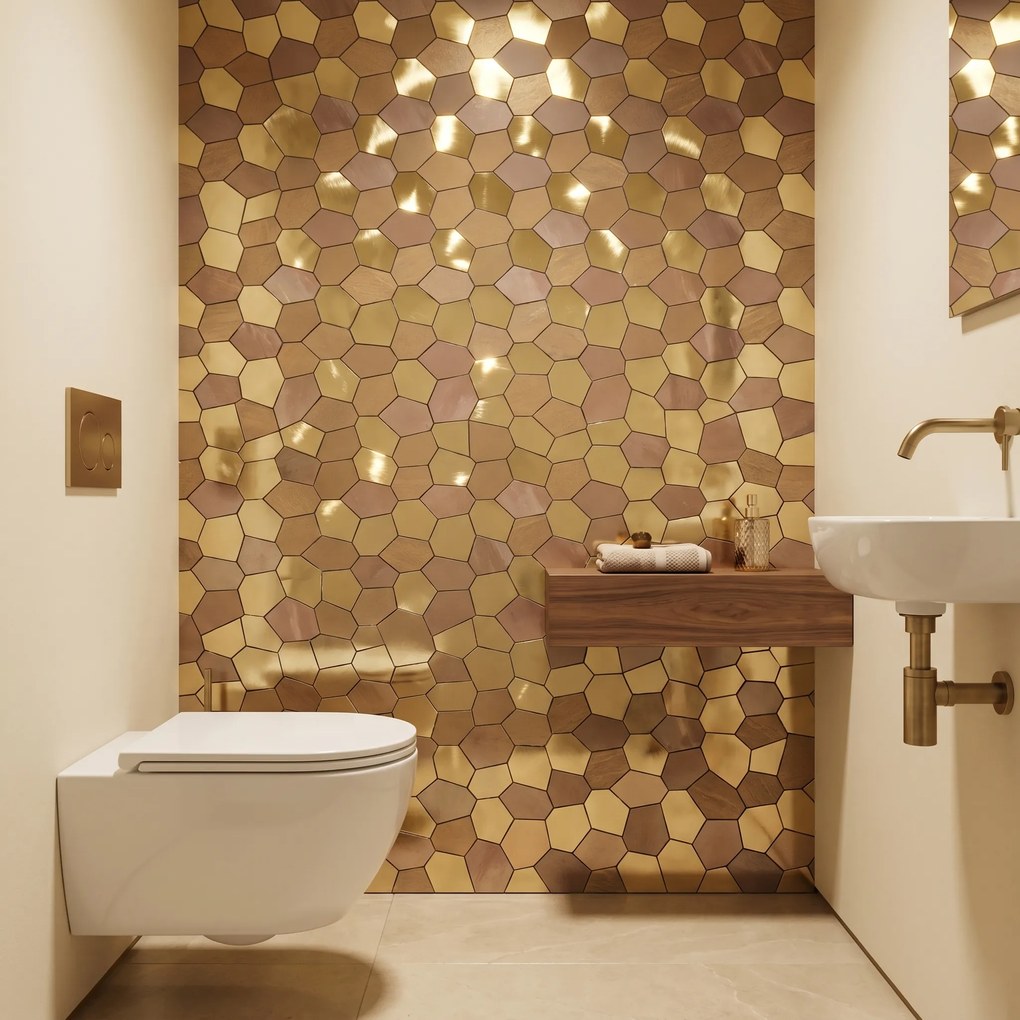 Zelfklevende Mozaïektegels Metaal | Polygoon Goud | 30×26,2 cm | Keuken, Bad & WC