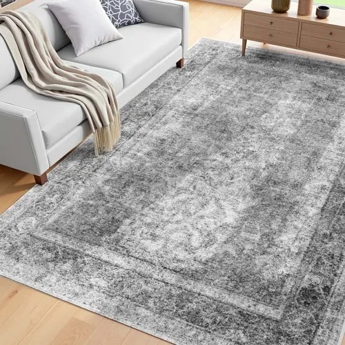 VEVOR Vloerkleed, 1829x2743 mm, kortpolig, wasbaar, antislip boho-stijl vloerkleed voor in de woonkamer, binnenmat voor slaapkamer, woonkamer, kinderkamer, hal, grijs