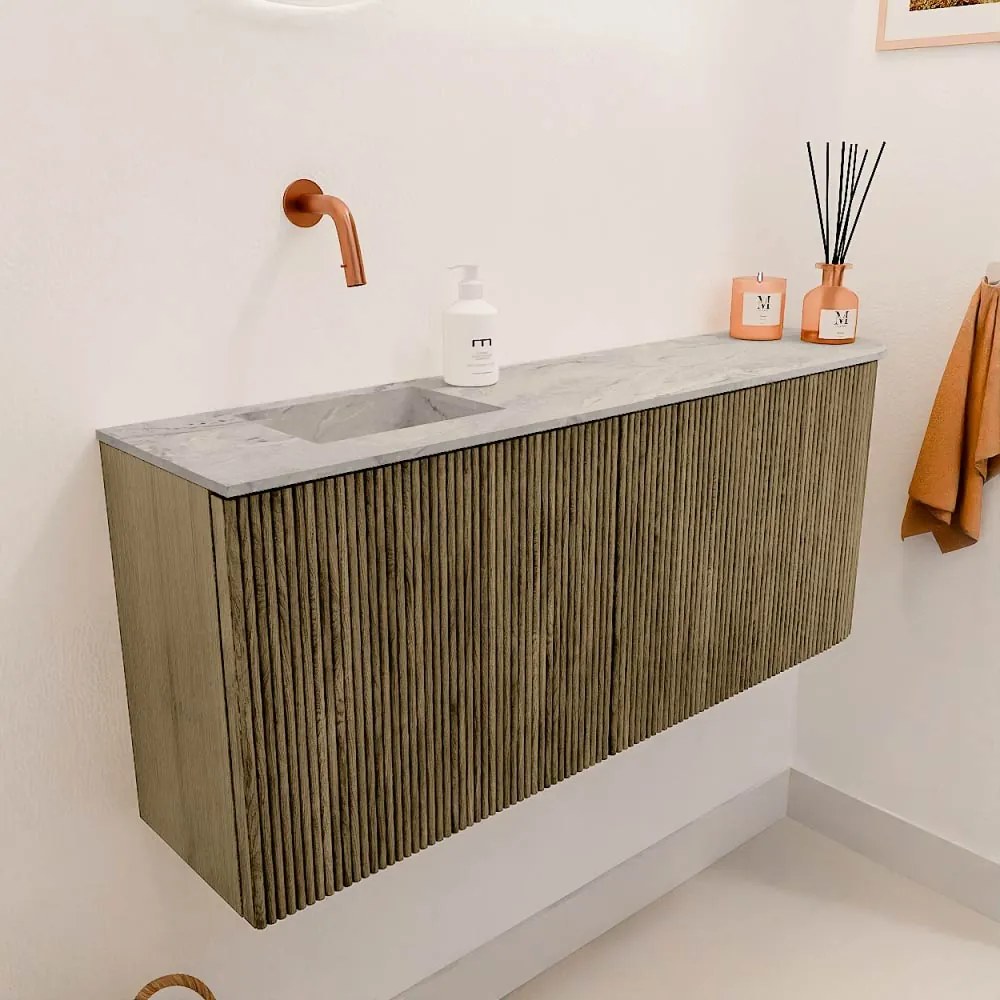 Mondiaz Joya DLux 100cm toiletmeubel ronding rechts dusk met wastafel faye links zonder kraangat glace