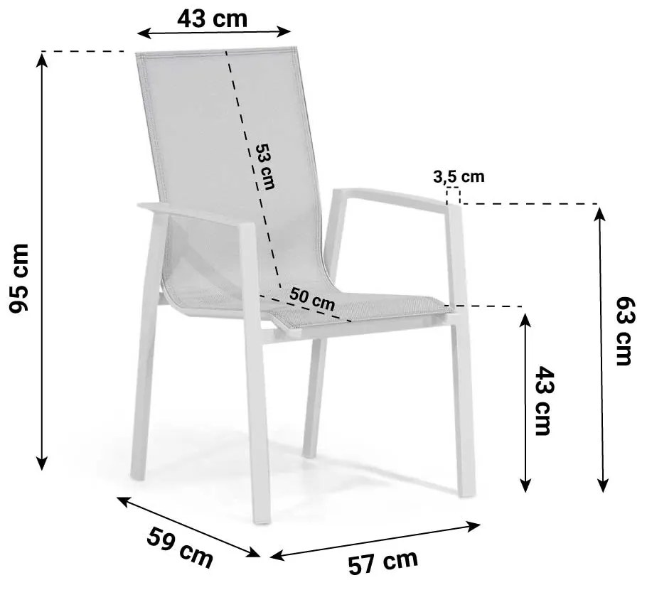 Tuinset 6 personen 220 cm Aluminium/Teak/Textileen /Aluminium/teak/Aluminium/textileen Wit Lifestyle Garden Furniture Ultimate/Los