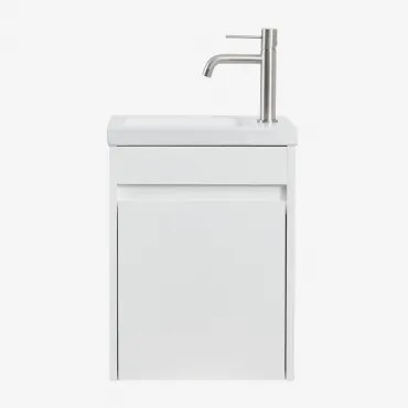 Badkamermeubelset In Hout Met Geïntegreerde Wastafel Narek Wit & Spiegelloze & Geborsteld Grijs ↑20 Cm Met Aftapkraan Zonder - Sklum