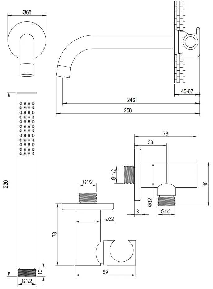 Brauer Chrome Carving thermostatische inbouw badkraan met uitloop en staafhanddouche set 3 chroom