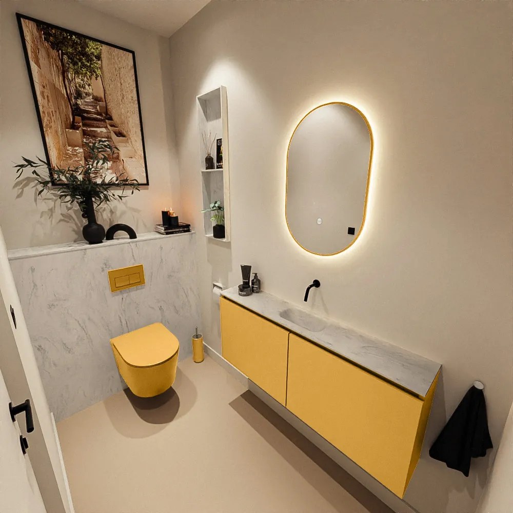 Mondiaz Ture DLux toiletmeubel 120cm ocher met wastafel opalo midden zonder kraangat