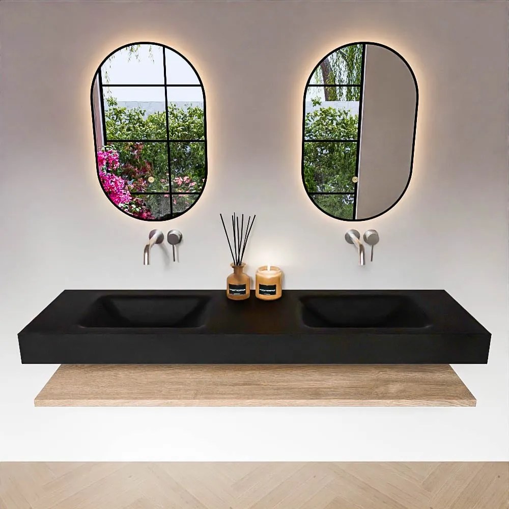 Zaro Alan badmeubel 170cm met planchet washed oak en vrijhangende wastafel cloud dubbel zonder kraangat urban