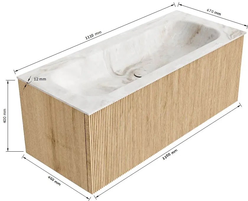 Mondiaz Kurve-dlux 110cm badmeubel walnut met 1 lade en wastafel big medium midden 1 kraangat glace