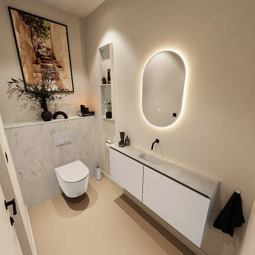 Mondiaz Ture DLux toiletmeubel 120cm linen met wastafel opalo midden zonder kraangat