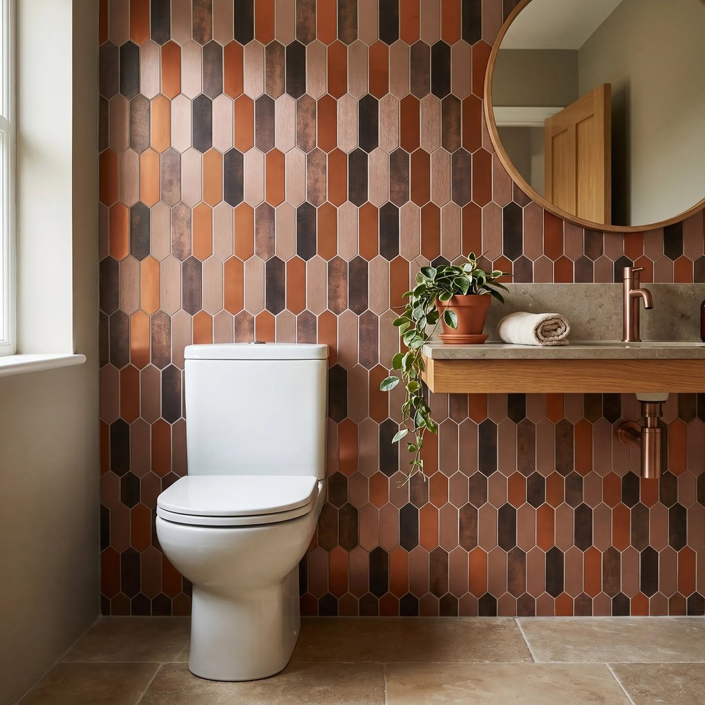 Zelfklevende Mozaïektegels Metaal | Picket Terracotta | 28,2×27,3 cm | Keuken, Bad & WC