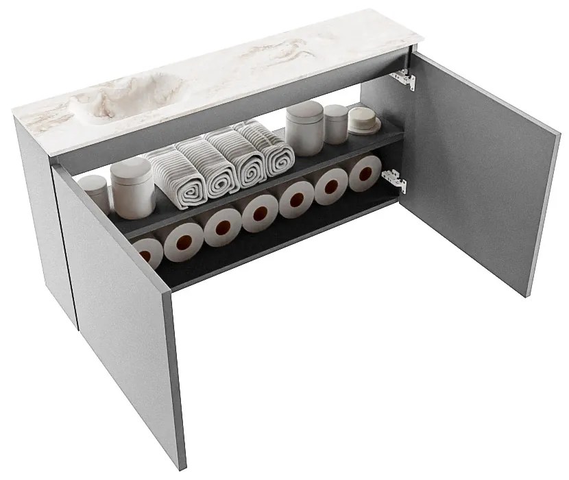 Mondiaz Ture DLux toiletmeubel 100cm plata met wastafel frappe links zonder kraangat