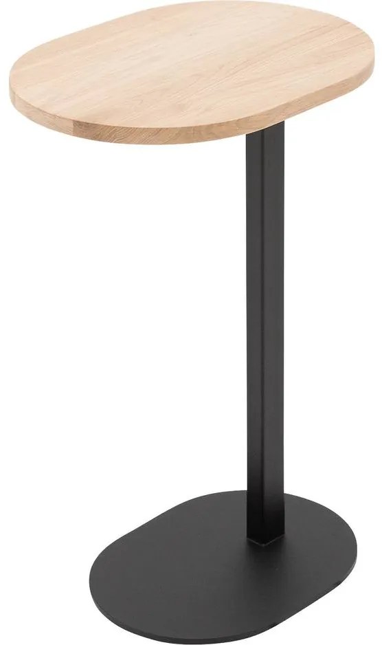 Goossens Nachtkastje Oval, Voet ovaal metaal ral 9005 zwart, blad massief eik