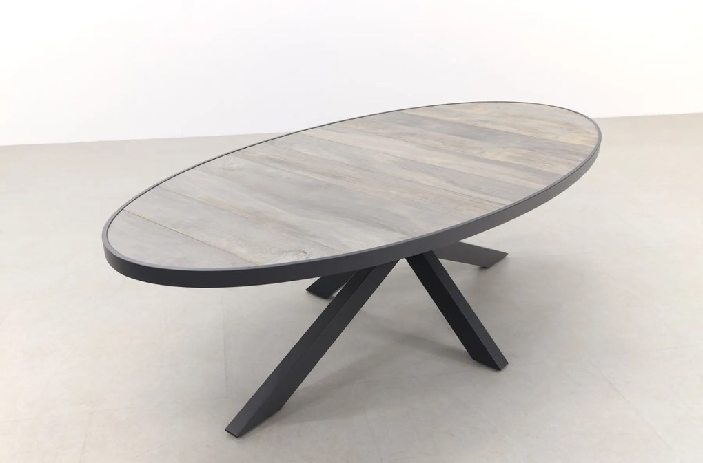 Silva tuintafel houtlook/keramiek - Ovaal - 240x115 cm.