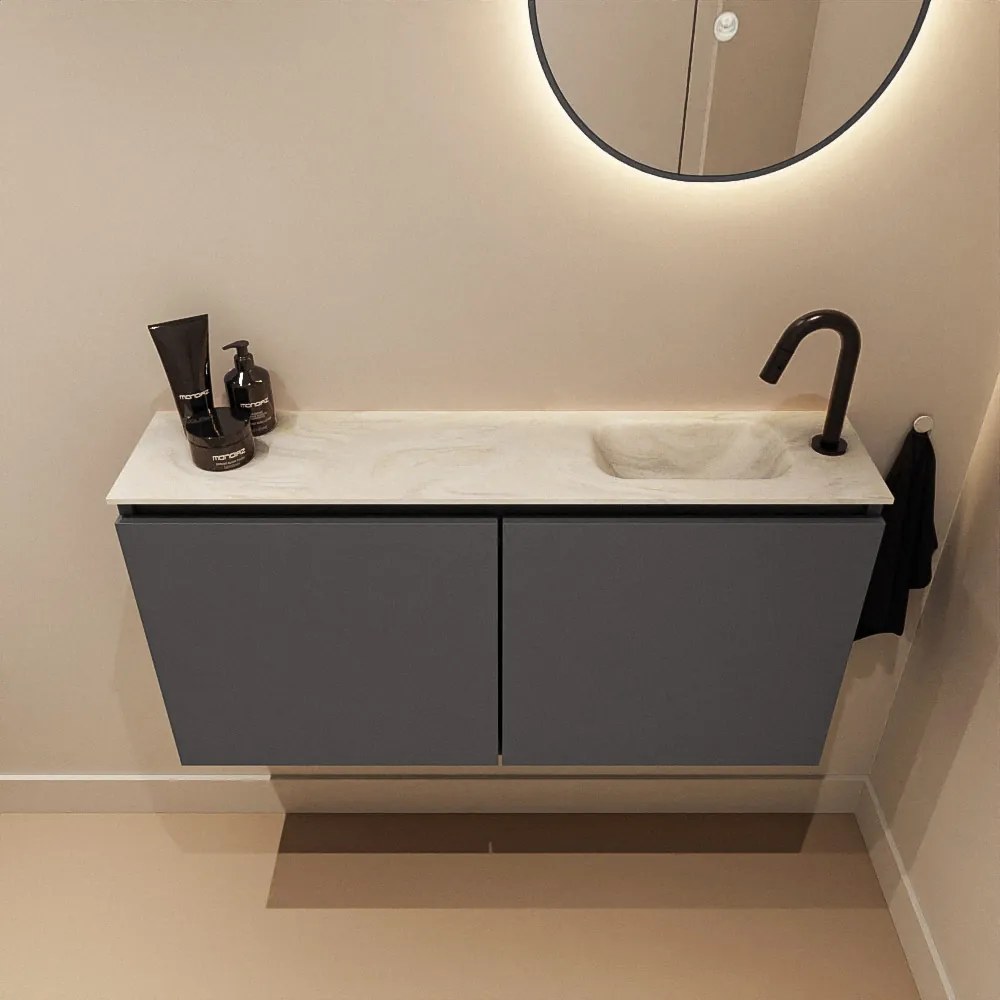 Mondiaz Ture DLux toiletmeubel 100cm dark grey met wastafel ostra rechts met kraangat