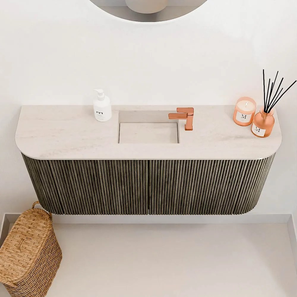 Mondiaz Joya DLux 95cm toiletmeubel ronding links/rechts shadow met wastafel faye midden 1 kraangat meli