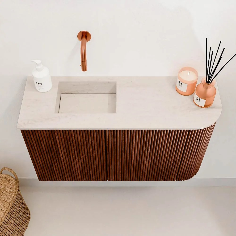 Mondiaz Joya DLux 70cm toiletmeubel ronding rechts ruby met wastafel faye links zonder kraangat meli