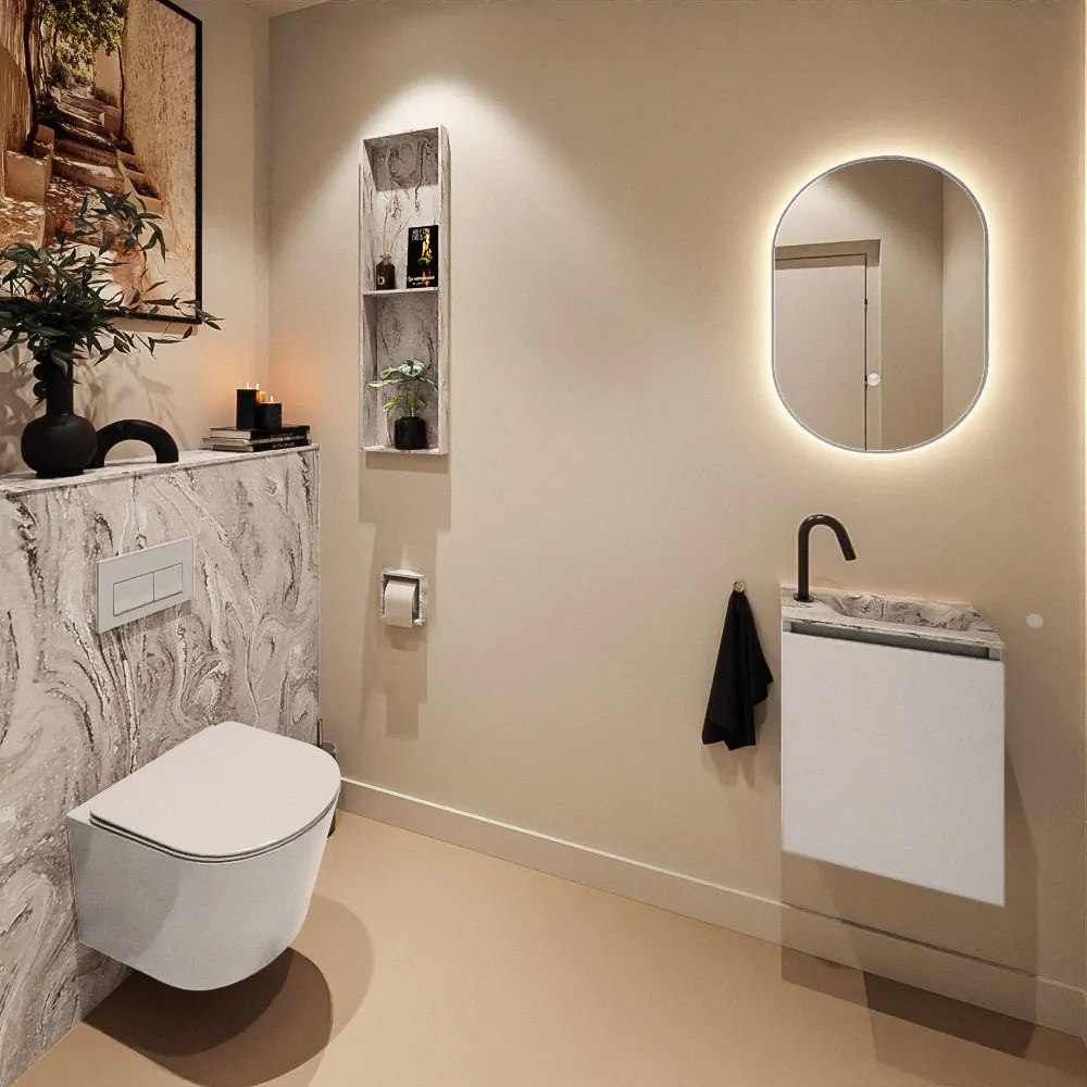 Mondiaz Ture DLux toiletmeubel 40cm linen met wastafel glace rechts met kraangat