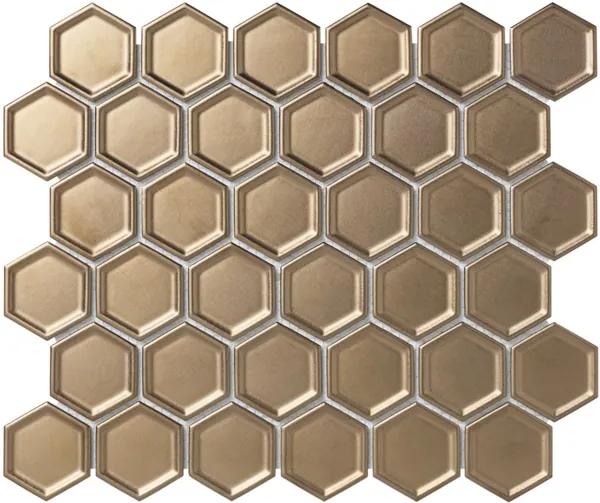 The Mosaic Factory Barcelona mozaïektegel 5.1x5.9x0.6cm voor wand binnen en buiten vorstbestendig hexagon brons metallic met rand AFH13BR