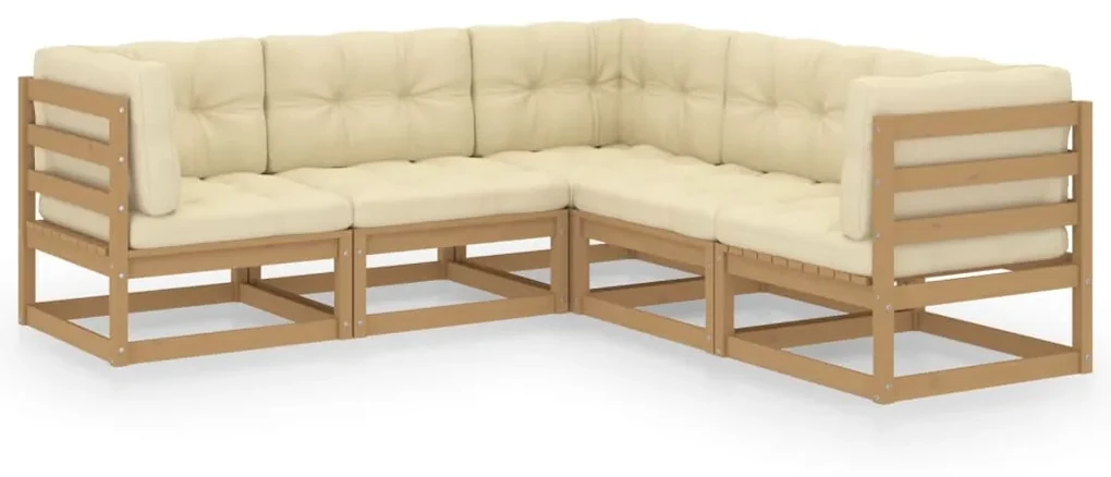 vidaXL 5-delige Loungeset met kussens massief grenenhout