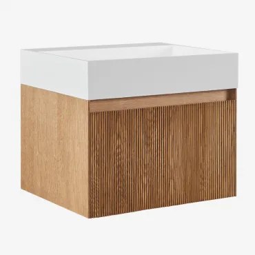 Badmeubelset Van Hout Met Geïntegreerde Wastafel Aldeia Ash Brown & Spiegelloze & Zonder Kraan & ↔︎ 60 Cm - Sklum