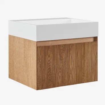 Conjunto Vaniteitmeubel Zwevend Van Hout Met Geïntegreerde Wastafel Aldeia Ash Brown & Spiegelloze & Zonder Kraan & ↔︎ 60 Cm - Sklum