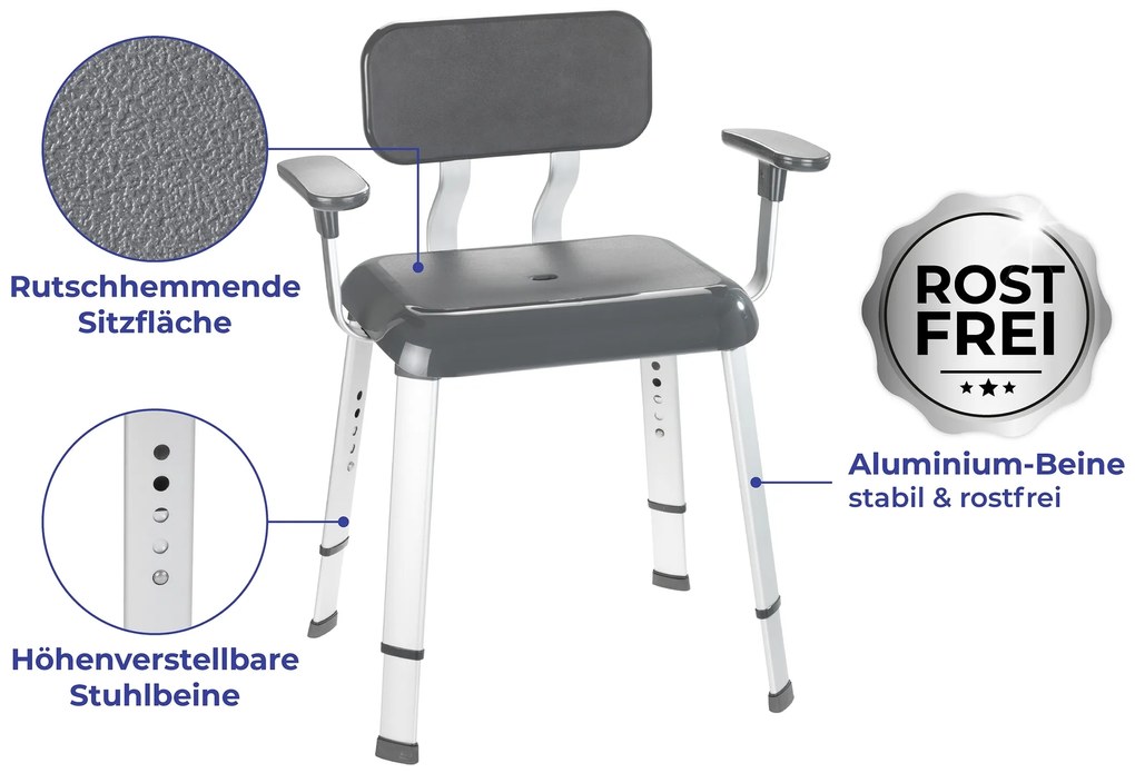 Wenko Secura Premium badkamerstoel met rug en armleuning