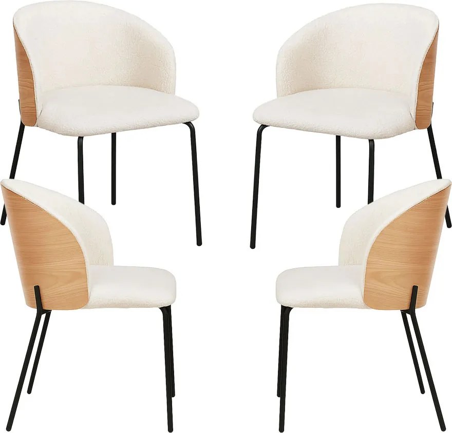 Set 4 Glacia Witte Stoffen Stoelen met Gestoffeerde Houten Rugleuning