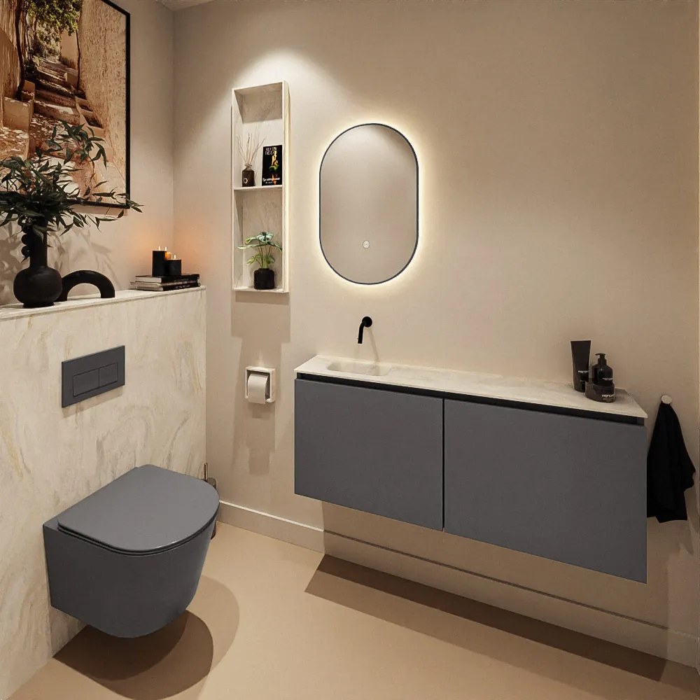 Mondiaz Ture DLux toiletmeubel 120cm dark grey met wastafel ostra links zonder kraangat