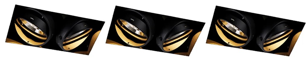 Set van 3 inbouwspots zwart GU10 AR111 trimless 2-lichts - Oneon