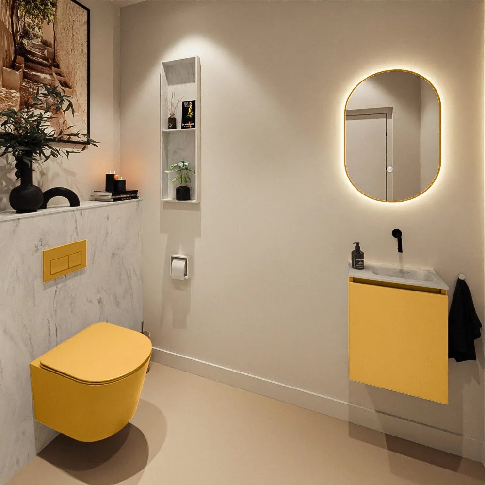 Mondiaz Ture DLux toiletmeubel 40cm ocher met wastafel opalo rechts zonder kraangat