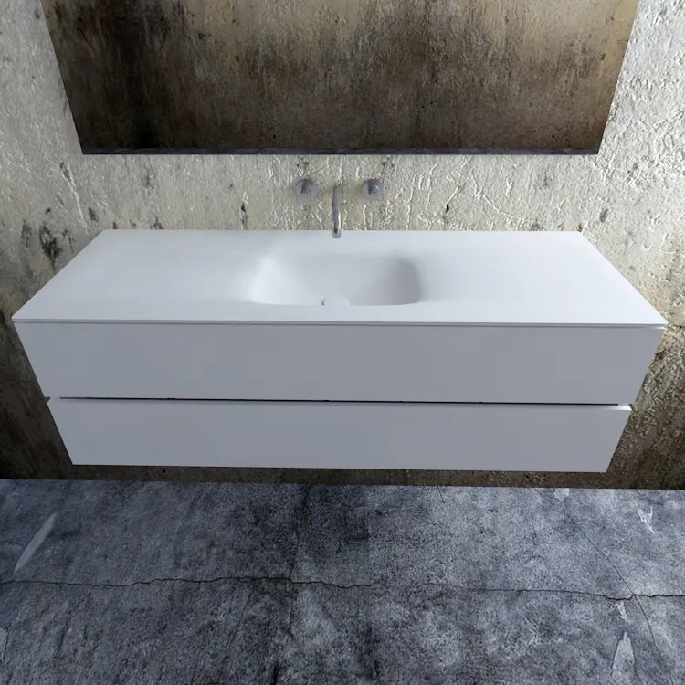 Zaro Valencia Solid Surface badmeubel 150cm mat wit zonder kraangat spoelbak midden