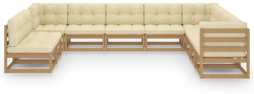 vidaXL 10-delige Loungeset met kussens massief grenenhout honingbruin