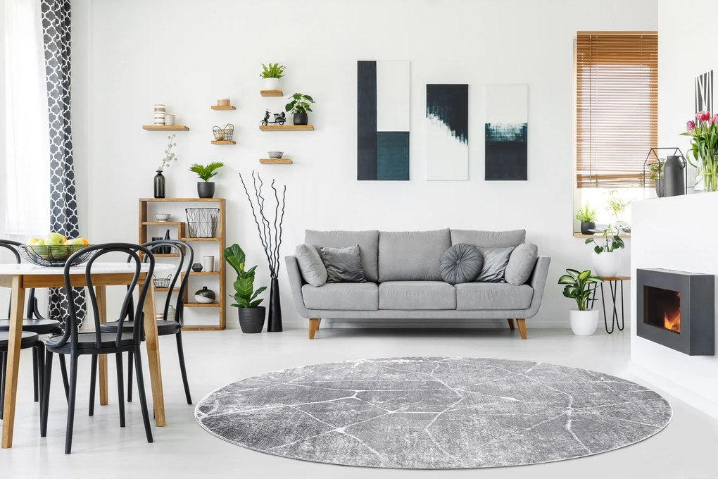 Tapijt MEFE modern Rond ,  2783 marmeren  ,  - Structureel,  twee poolhoogte , grijskleuring