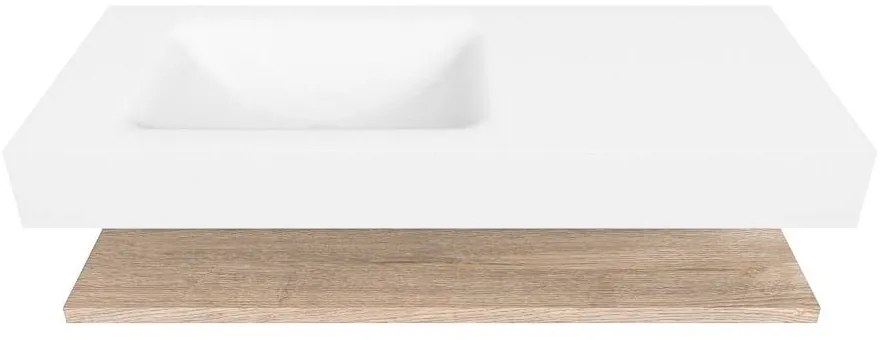 Zaro Alan badmeubel 110cm met planchet washed oak en vrijhangende wastafel cloud links zonder kraangat talc
