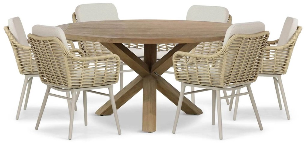 Tuinset Ronde Tuintafel 6 personen 160 cm Aluminium/wicker Taupe Coco Antoni/Sand