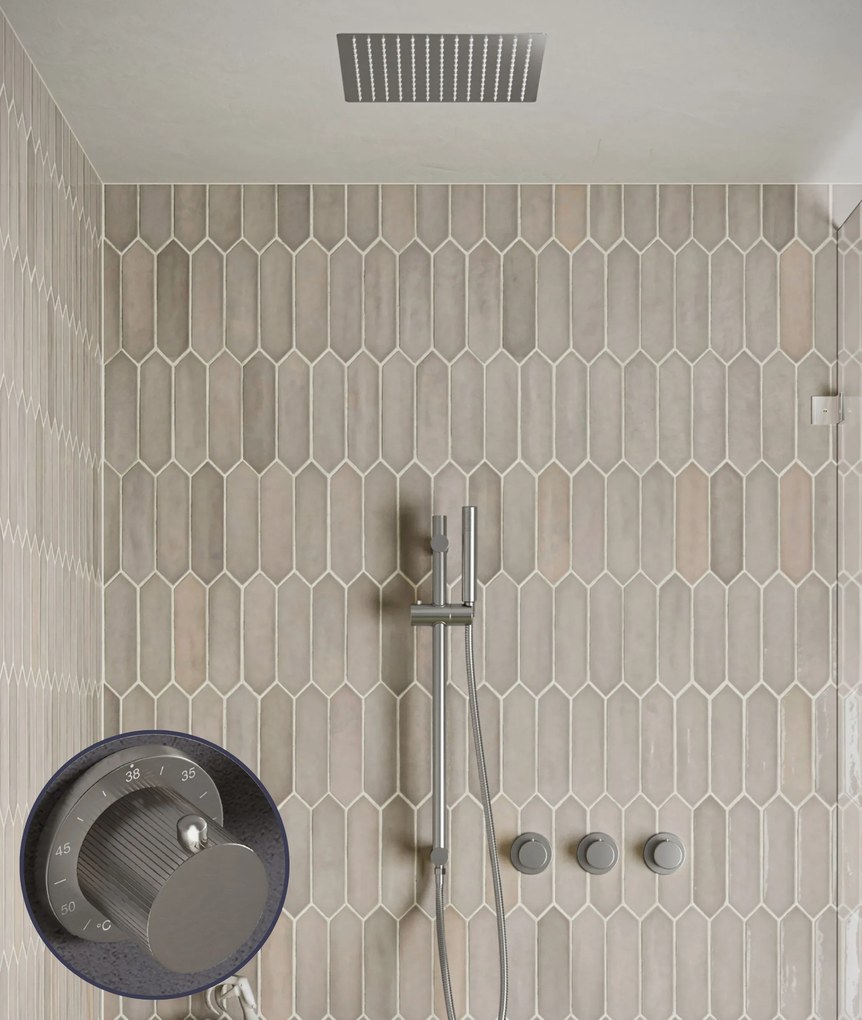 Saniclear Plus Stripes inbouw regendouche met inbouw douchekop 30x30cm, glijstang en staafhanddouche RVS